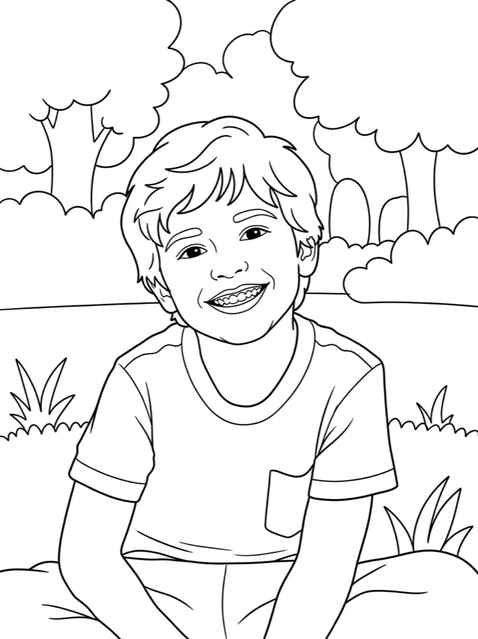 Coloring page made from a photo of a boy